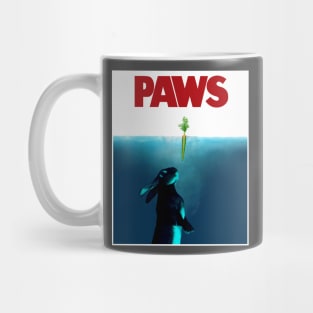 PAWS jaws bunny rabbit parody Mug